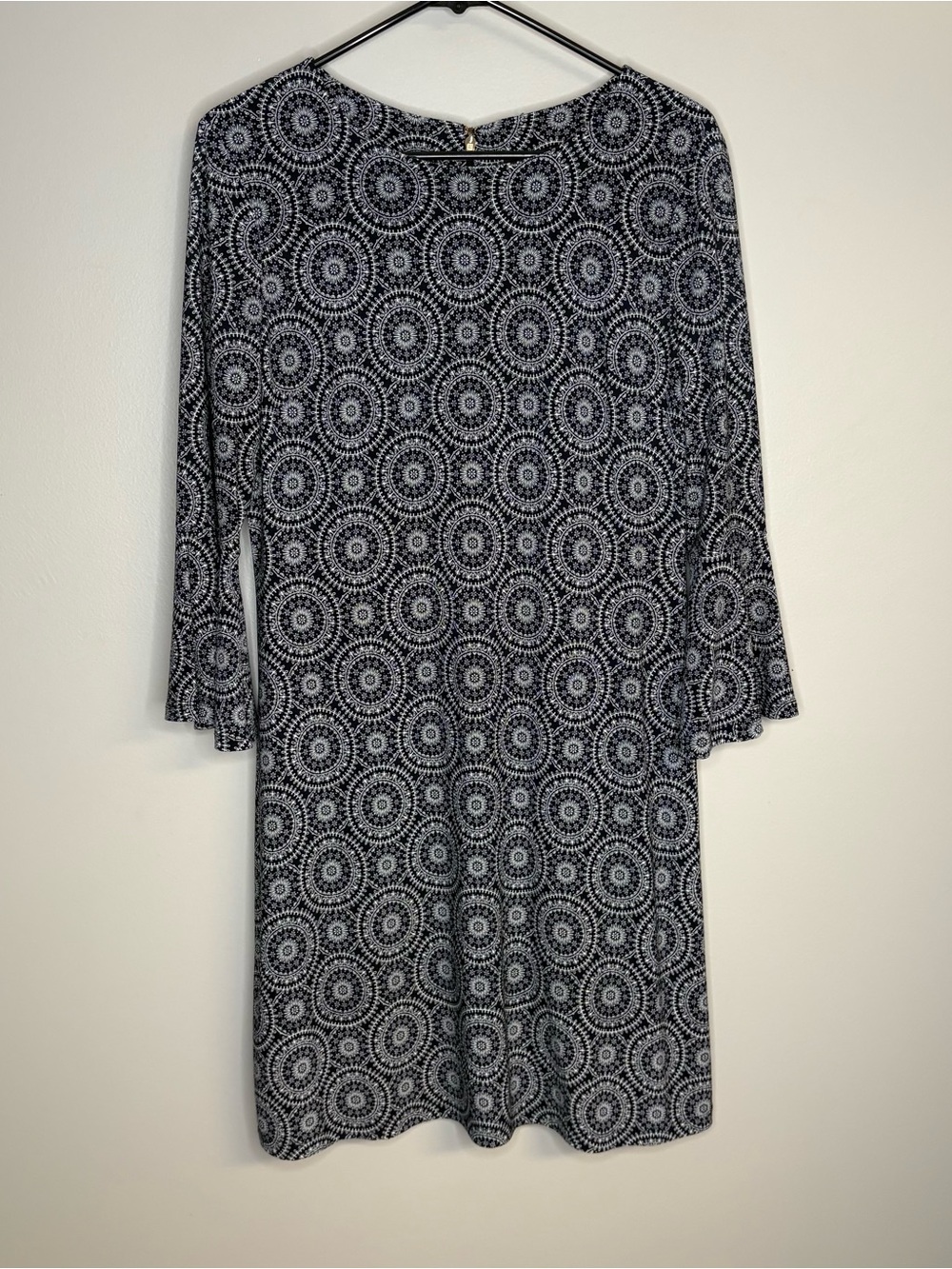 Tommy Hilfiger Black & White Long Sleeve Medallion Shift Dress